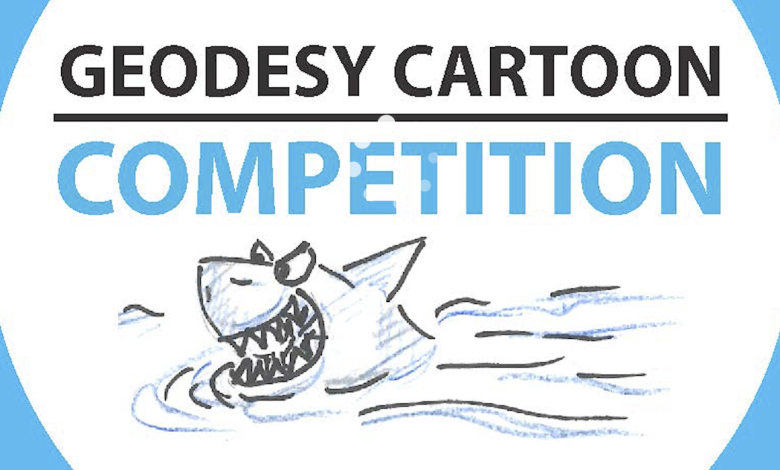 Illustration of a funny globe with surveying equipment for Geodesy Cartoon Competition.