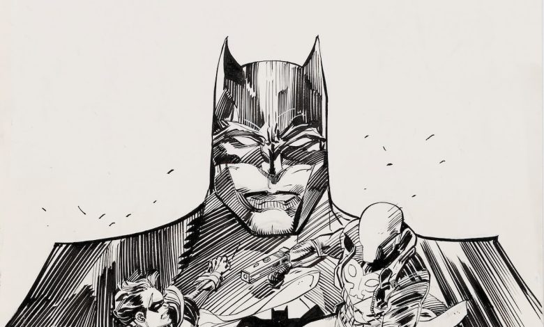 Original comic book art by Klaus Janson featuring Daredevil and Batman.
