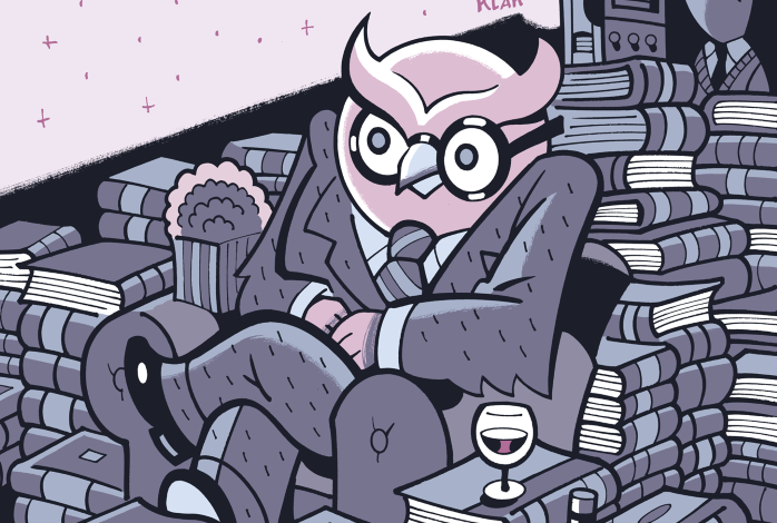 Official 2026 OIAF 50th anniversary poster by Seth featuring an owl reading and a frog with a projector.