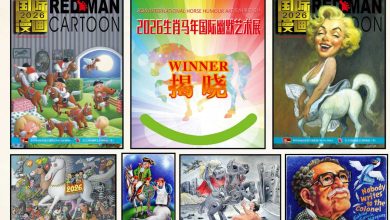 Award winning horse cartoons and caricatures from 2026 International Horse Humour Art Exhibition.