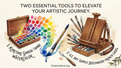 Kuretake Gansai Tambi 48 color set and US Art Supply French Easel on a creative desk.