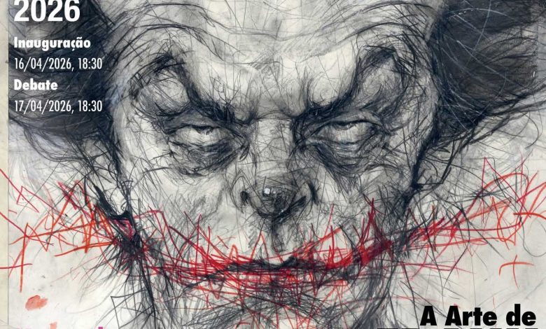 Promotional poster for the Frank Hoppmann solo exhibition at the Museu da Caricatura Brasileira in Rio de Janeiro.