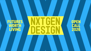 Next Gen Design Open Call 2026 official competition poster featuring sustainable design concepts.