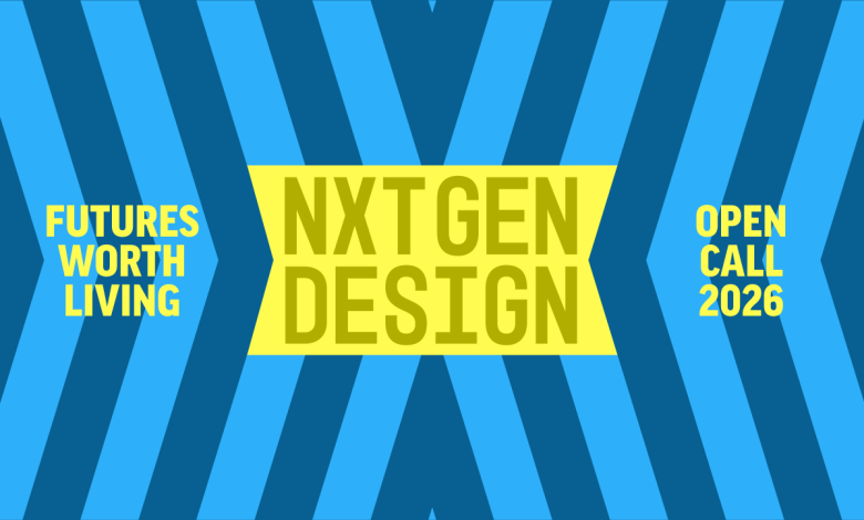 Next Gen Design Open Call 2026 official competition poster featuring sustainable design concepts.