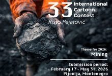Promotional poster for the XXXIII Risto Pejatović International Cartoon Contest 2026 Montenegro.