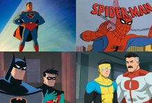 A visual timeline showing the artistic transition of superhero cartoons from 1940 to 2026.