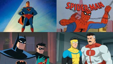 A visual timeline showing the artistic transition of superhero cartoons from 1940 to 2026.
