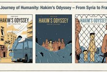 Triptych banner image showing the three book covers of Fabien Toulmé's graphic novel trilogy, Hakim’s Odyssey.