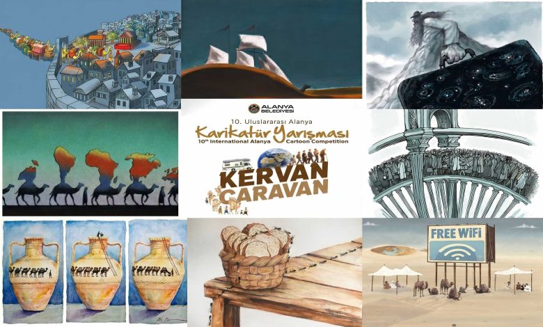 Official collage featuring the winning cartoons and the 10th International Alanya Cartoon Competition poster.