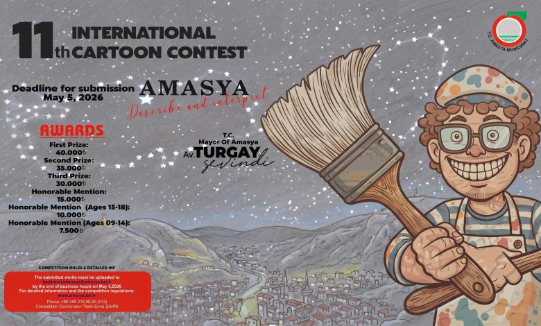 Official poster for the 11th Amasya International Cartoon Competition 2026.