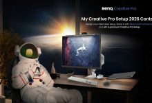 BenQ Creative Pro Setup Contest 2026 official announcement graphic showing professional monitors and workspace gear.