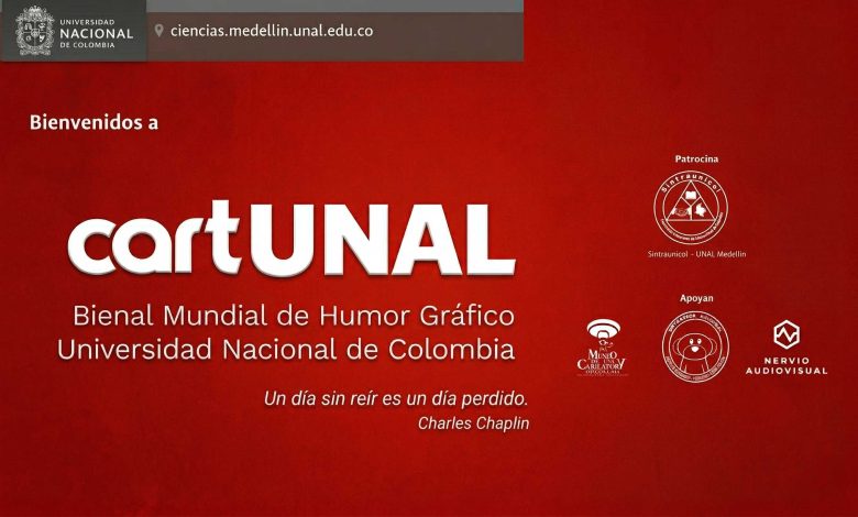 Official poster for the 4th International Biennial of Graphic Humor CartUNAL 2026 Colombia.
