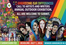 Large-scale outdoor art exhibition billboard by Embracing Our Differences.