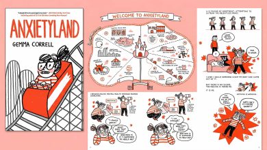 Cover art and illustrations from Gemma Correll's graphic memoir Anxietyland.