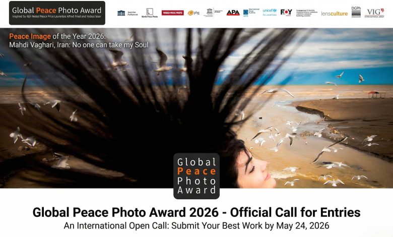Global Peace Photo Award 2026 official announcement featuring Mahdi Vaghari's award-winning photo.