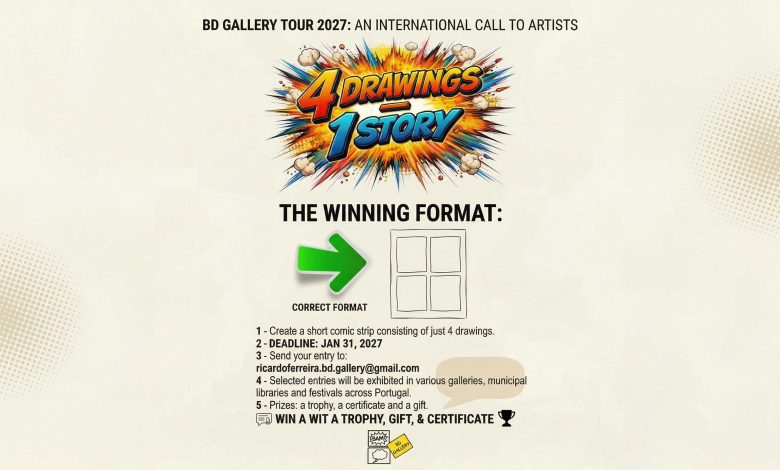 Official promotional poster for the II BD Gallery Tour 2027 Portugal comic strip and poetry competition.