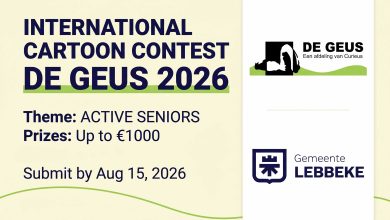 Promotional poster for 11th International Cartoon Contest De Geus 2026 Belgium