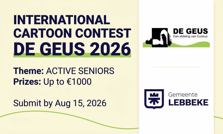 Promotional poster for 11th International Cartoon Contest De Geus 2026 Belgium