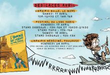 Promotional poster for L'Homme qui vendit la Tour Eiffel comic book signing events in April 2026.