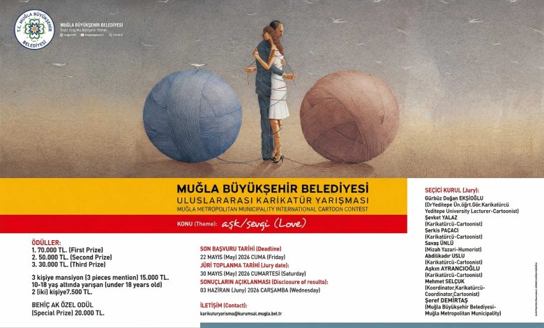 Official poster of Muğla Metropolitan Municipality 6th International Cartoon Competition 2026.