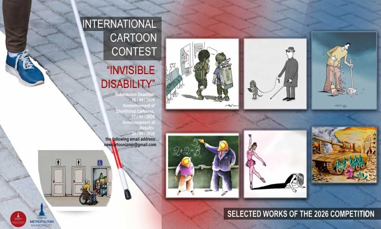 Official shortlist collage for the International Invisible Disability Cartoon Contest 2026 Izmir Turkey.