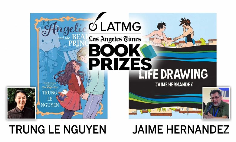 LA Times Book Prizes 2026 winners Trung Le Nguyen and Jaime Hernandez with their books