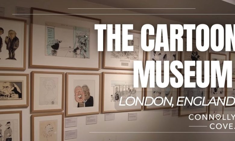 feridundemir.org The Cartoon Museum London review - Features the museum exterior, historical political cartoon exhibitions, and contemporary comic art.