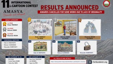Updated results poster of the 11th International Cartoon Competition organized by Amasya Municipality in 2026