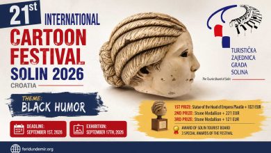 Poster announcement for the 21st International Cartoon Festival Solin 2026 in Croatia
