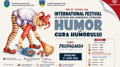 Official poster of the 36th International Festival of Cartoon & Humorous Literature 2026 in Gura Humorului, Romania.