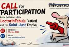 Call for participation poster for the LectorInFabula and Saint-Just Festival cartoon exhibitions about artificial intelligence dangers