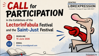 Call for participation poster for the LectorInFabula and Saint-Just Festival cartoon exhibitions about artificial intelligence dangers