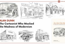 Selection of Alan Dunn architectural cartoons criticizing modernist architecture and postwar housing trends.