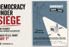Official poster of the documentary Democracy Under Siege by Ann Telnaes.