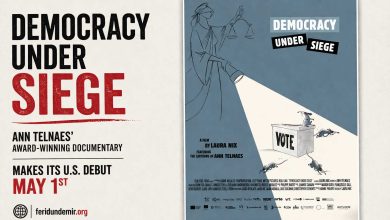 Official poster of the documentary Democracy Under Siege by Ann Telnaes.