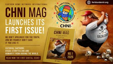 CHNI MAG first digital issue featuring international editorial cartoons and visual storytelling