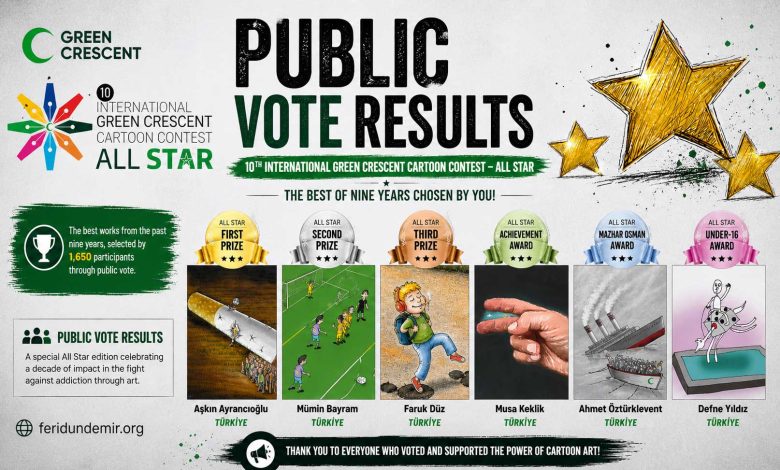Award-winning cartoons from the 10th International Green Crescent Cartoon Contest All Star.