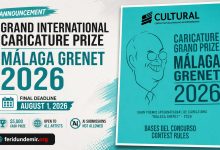 Official poster for the Málaga Grenet 2026 Caricature Prize featuring the Walt Disney theme and $5,000 award details.