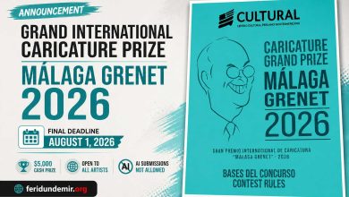 Official poster for the Málaga Grenet 2026 Caricature Prize featuring the Walt Disney theme and $5,000 award details.
