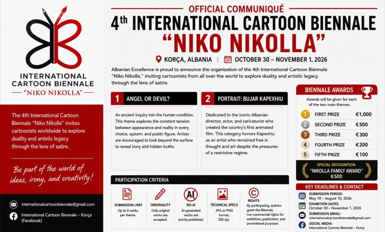 4th International Cartoon Biennale Niko Nikolla 2026 Official Poster