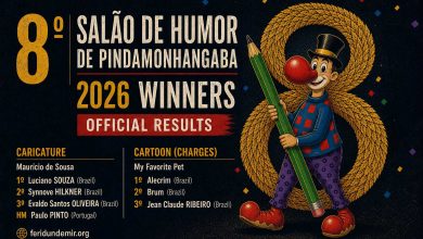 Award winning caricatures and cartoons from the 8th Salão de Humor de Pindamonhangaba 2026.
