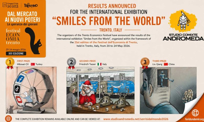Winning cartoons from the international exhibition “Smiles from the World” presented during the 21st Festival dell’Economia di Trento in Italy.