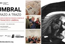 Visitors and artists at the “Umbral, trazo a trazo” exhibition dedicated to Francisco Umbral in León, Spain