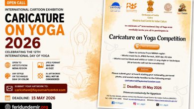 Caricature drawing of a person practicing yoga for the International Yoga Day 2026 Exhibition.