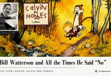 Bill Watterson with Calvin and Hobbes artwork and the story of artistic integrity