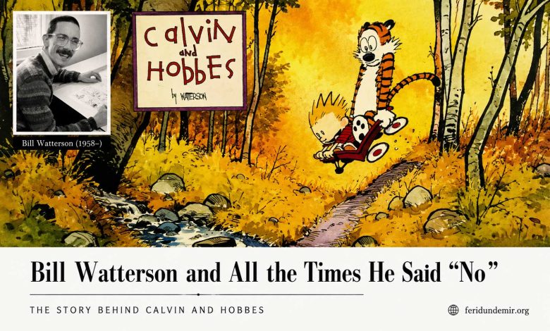 Bill Watterson with Calvin and Hobbes artwork and the story of artistic integrity