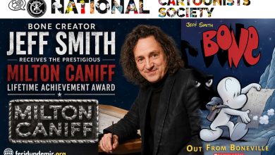 Jeff Smith, creator of Bone, honored with the Milton Caniff Lifetime Achievement Award by the National Cartoonists Society.