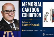Memorial cartoon exhibition dedicated to Croatian cartoonist Damir Novak in Mali Mihaljevec, Croatia.