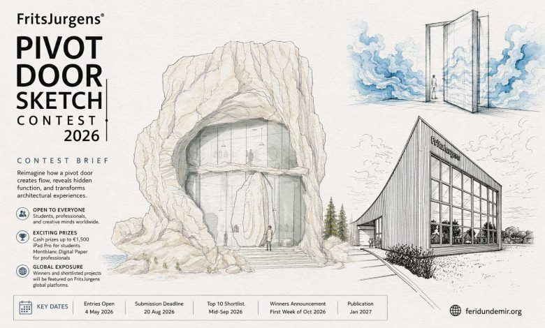 Featured artwork for the FritsJurgens Pivot Door Sketch Contest 2026 showing innovative architectural pivot door concepts and design sketches.