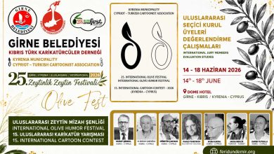 Poster of the 15th International Cartoon Competition 2026 in Kyrenia, Cyprus featuring participation statistics.